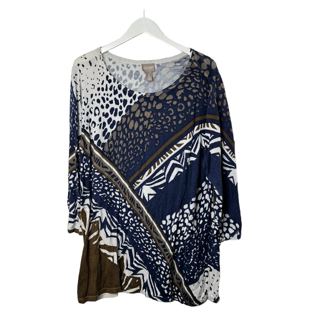 Chico's Touch of Cashmere Geo Tribal Glenda Tulip Hem Pullover Women's 2 L 12